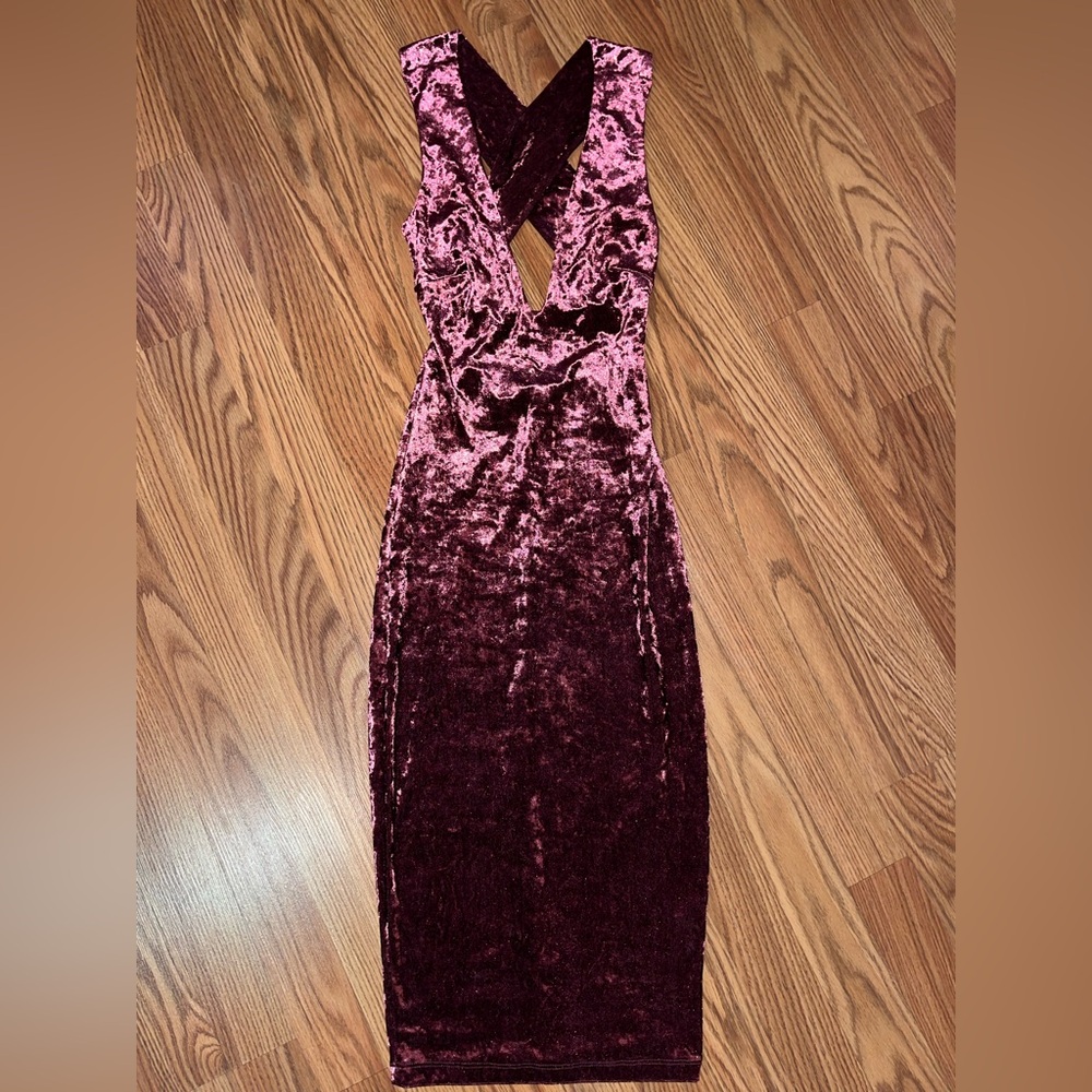 Guess Velvet Backless Dress in Deep Burgundy